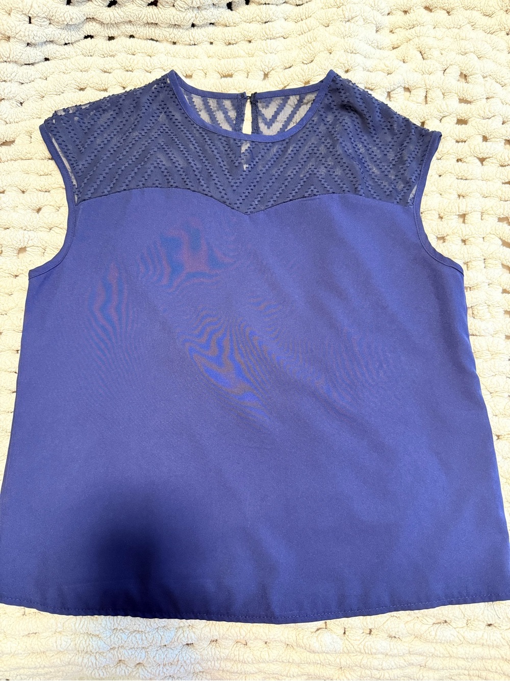 Sleeveless Textured Yoke Blouse - Blue